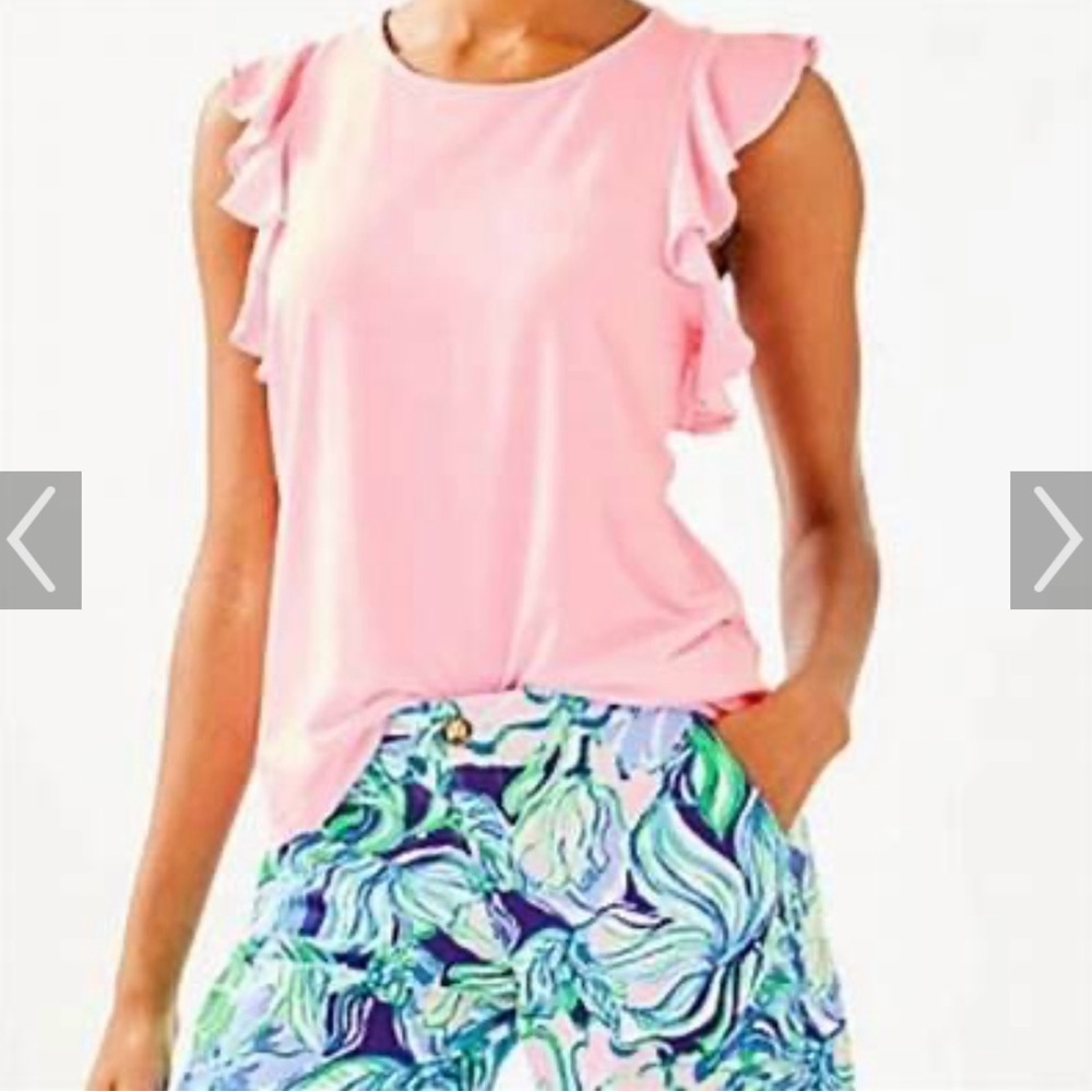 EUC Lilly Pulitzer Lanette Pink Ruffle Sleeve Top
